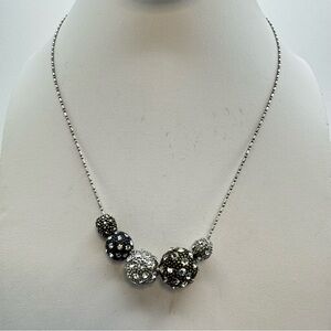 Silver Tone Crystal Pave Ball Beaded Necklace Modern Glam New Modern